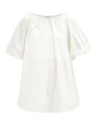 Matchesfashion.com Co - Boat-neck Puffed-sleeve Cotton-blend Top - Womens - White