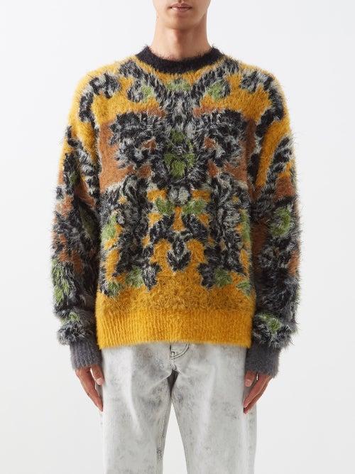 Aries - Fleur-jacquard Chenille-knit Sweater - Mens - Multi