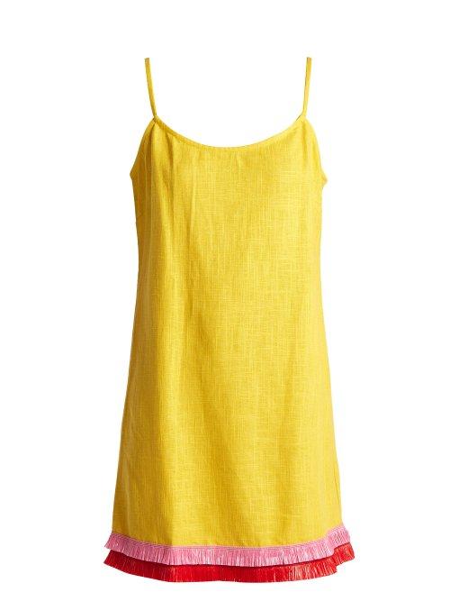 Matchesfashion.com Staud - Sonny Linen Blend Raffia Tassel Trim Dress - Womens - Yellow