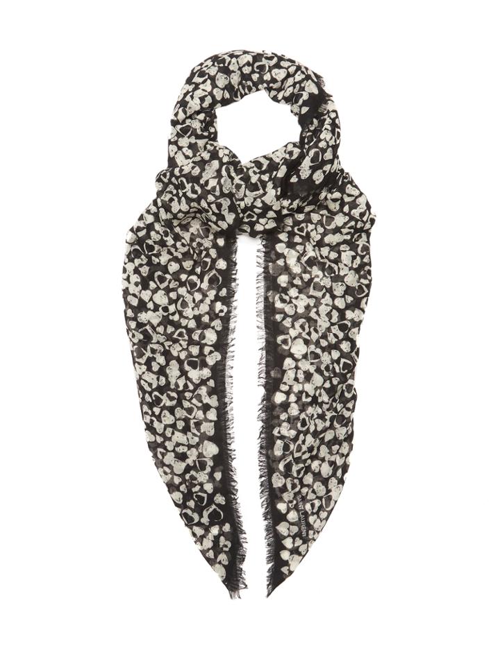 Saint Laurent Heart-print Fine-knit Wool Scarf