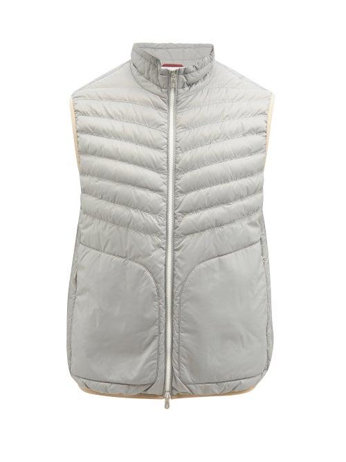Mens Rtw Brunello Cucinelli - Quilted Nylon-shell Down Gilet - Mens - Light Grey