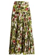 Matchesfashion.com Dolce & Gabbana - Fig Print Cotton Maxi Skirt - Womens - White Multi