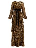Matchesfashion.com Valentino - Tiered Leopard Fil Coup Chiffon Gown - Womens - Black Gold