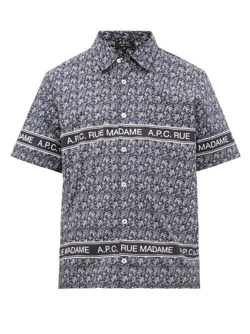 Matchesfashion.com A.p.c. - Logo And Paisley Print Cotton Shirt - Mens - Navy