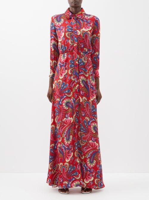 Borgo De Nor - Jacqueline Pasiley-print Crepe Maxi Shirt Dress - Womens - Red Print