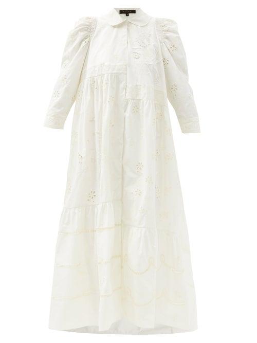 Matchesfashion.com Biyan - Gabrienne Broderie-anglaise Taffeta Dress - Womens - Ivory