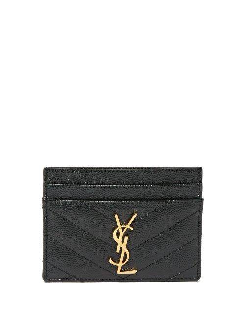 Matchesfashion.com Saint Laurent - Monogram Quilted Leather Cardholder - Womens - Dark Green