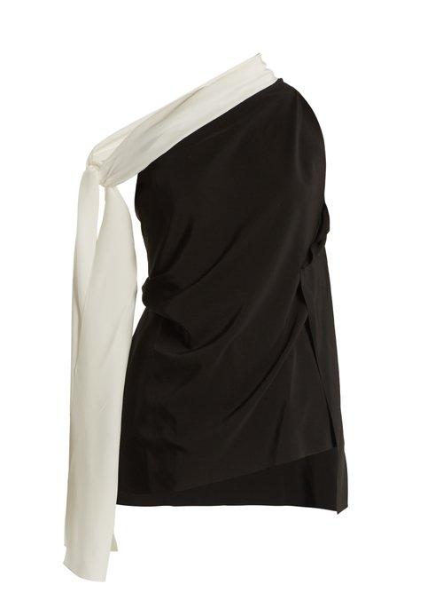 Matchesfashion.com Roland Mouret - Hatfield Off Shoulder Crepe De Chine Top - Womens - Black White