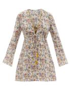 Ladies Beachwear Etro - V-neck Floral-print Voile Kaftan - Womens - White Multi