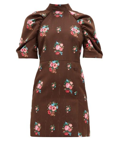 Matchesfashion.com Msgm - Open Back Floral Jacquard Dress - Womens - Brown Multi