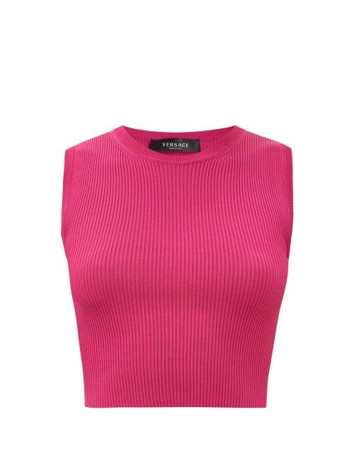 Versace - Round-neck Ribbed-knit Cropped Top - Womens - Pink