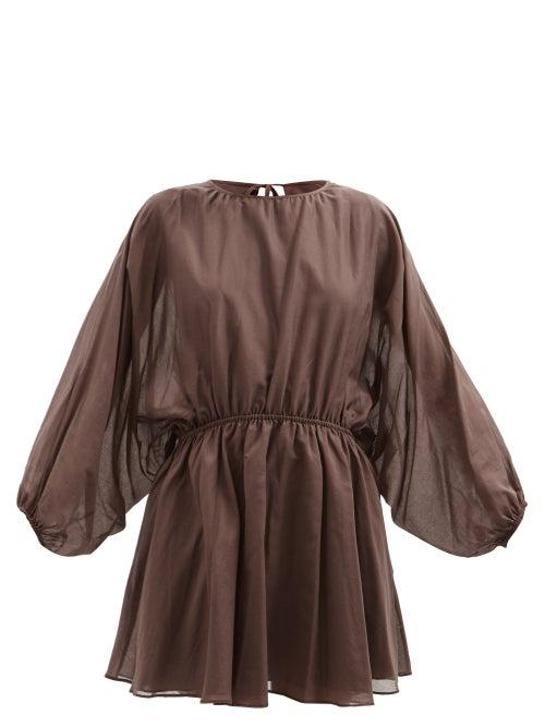 Loup Charmant - Kitta Open-back Organic-cotton Voile Mini Dress - Womens - Brown