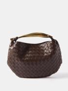 Bottega Veneta - Sardine Metal-handle Intrecciato-leather Bag - Womens - Dark Brown