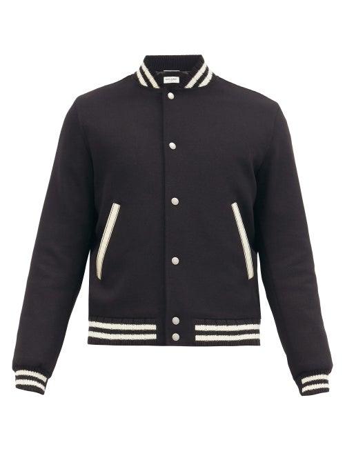 Matchesfashion.com Saint Laurent - Logo-print Wool-blend Varsity Jacket - Mens - Black