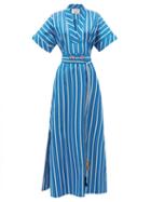 Matchesfashion.com Evi Grintela - Mamounia V-neck Striped Dress - Womens - Blue Stripe