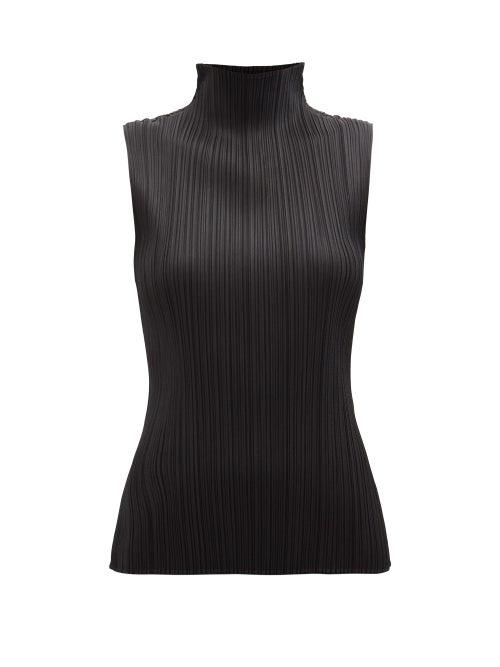 Pleats Please Issey Miyake - High-neck Technical-pleated Top - Womens - Black
