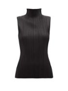 Pleats Please Issey Miyake - High-neck Technical-pleated Top - Womens - Black