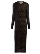 Matchesfashion.com Fendi - Sheer Ff Logo Midi Dress - Womens - Navy