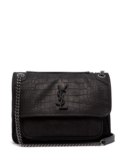Matchesfashion.com Saint Laurent - Niki Medium Crocodile Effect Leather Shoulder Bag - Womens - Black