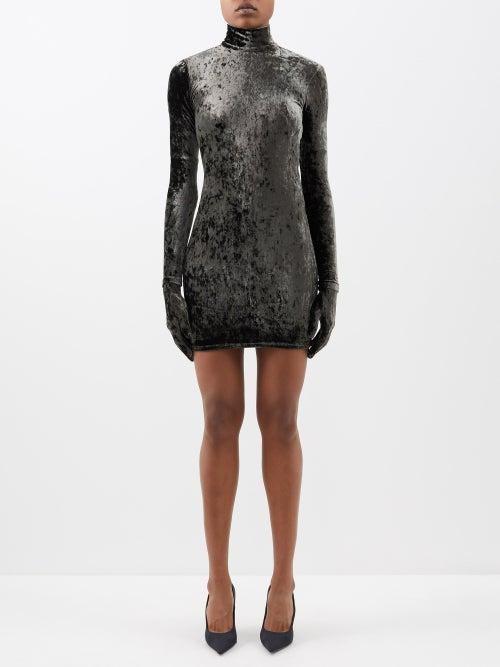 Balenciaga - Detachable-glove Crushed-velvet Dress - Womens - Multi