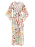 D'ascoli - Lotus Belted Floral-print Cotton Midi Dress - Womens - Pink Multi