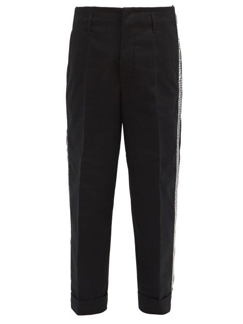 Matchesfashion.com 7 Moncler Fragment - Geometric-embroidered Logo-print Trousers - Mens - Black