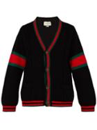 Matchesfashion.com Gucci - Oversize Web Stripe Cable Knit Cardigan - Mens - Black Red