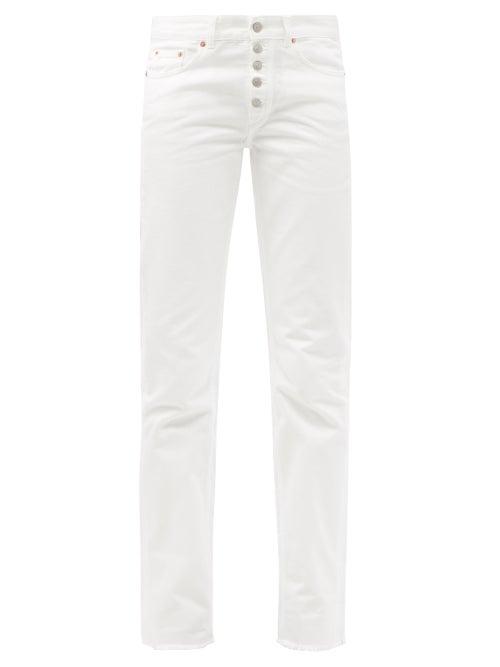 Matchesfashion.com Mm6 Maison Margiela - Logo-label Buttoned Slim-leg Jeans - Womens - Ivory