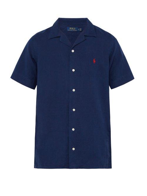 Matchesfashion.com Polo Ralph Lauren - Logo Embroidered Linen Blend Shirt - Mens - Navy