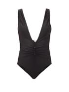 Matchesfashion.com Ganni - Gathered Plunge-neck Swimsuit - Womens - Black
