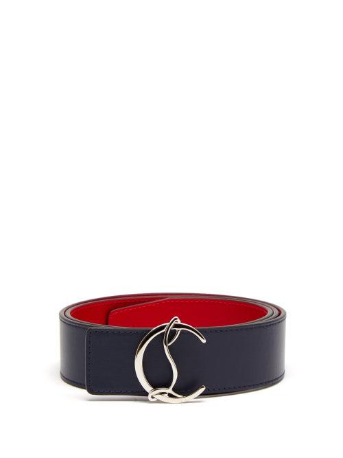 Mens Accessories Christian Louboutin - Monogram-buckle Leather Belt - Mens - Red Navy