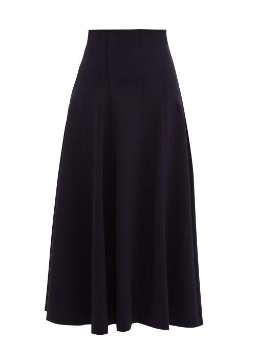 Matchesfashion.com Norma Kamali - Grace Raw-seam Flared Midi Skirt - Womens - Navy