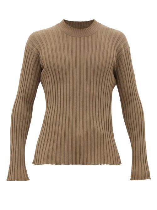 Matchesfashion.com Deveaux - Crew-neck Rib-knitted Jersey Sweater - Mens - Khaki