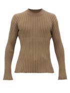 Matchesfashion.com Deveaux - Crew-neck Rib-knitted Jersey Sweater - Mens - Khaki