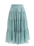 Loup Charmant - Fontelli Tiered Organic-cotton Midi Skirt - Womens - Blue