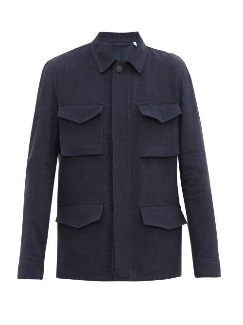 Matchesfashion.com Odyssee - Aspres Linen Blend Utility Jacket - Mens - Navy