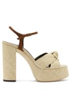 Matchesfashion.com Saint Laurent - Bianca Raffia Platform Sandals - Womens - Cream