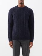 Sunspel - Cable-knit Donegal Wool Sweater - Mens - Navy