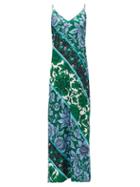 Matchesfashion.com Erdem - Wallpaper Kati Star Printed Crepe Slip Dress - Womens - Green Print