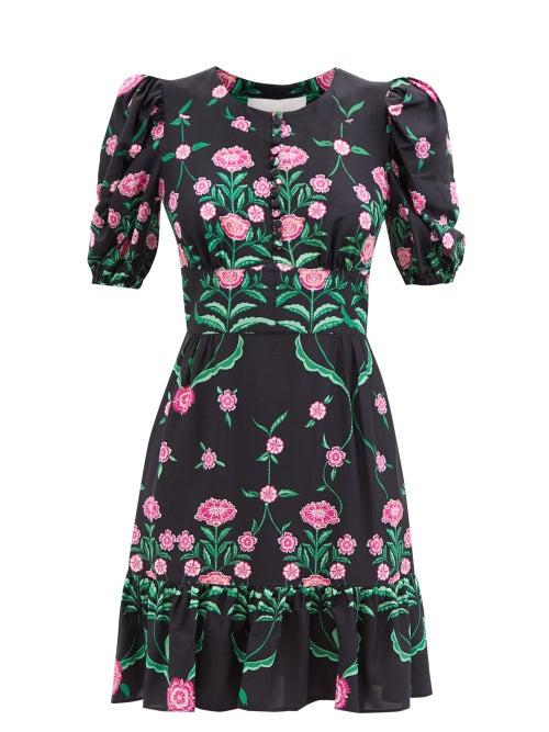Ladies Beachwear La Doublej - Coquette Rosa-print Sabl Mini Dress - Womens - Black