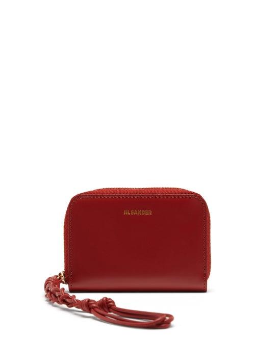 Ladies Accessories Jil Sander - Braided-strap Zipped Leather Wallet - Womens - Burgundy