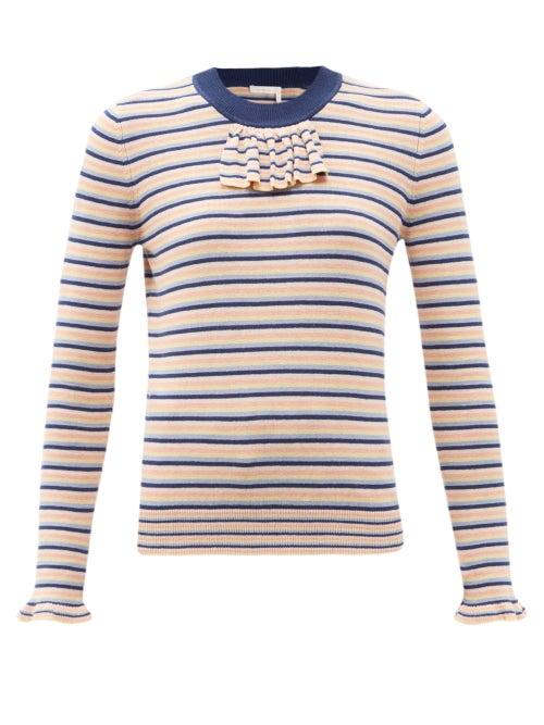 Matchesfashion.com See By Chlo - Striped Linen-blend Sweater - Womens - Blue White