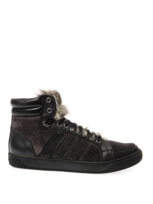 Moncler New Bordeaux Suede And Fur Trainers