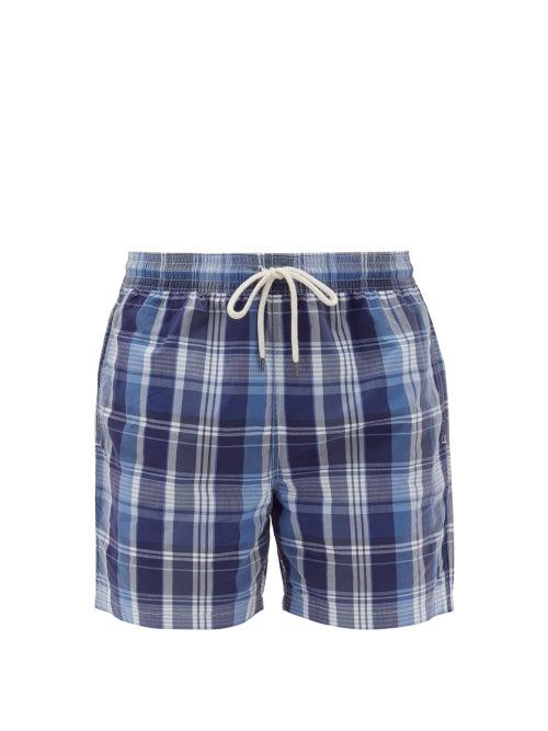 Matchesfashion.com Polo Ralph Lauren - Checked Cotton-blend Swim Shorts - Mens - Blue Multi