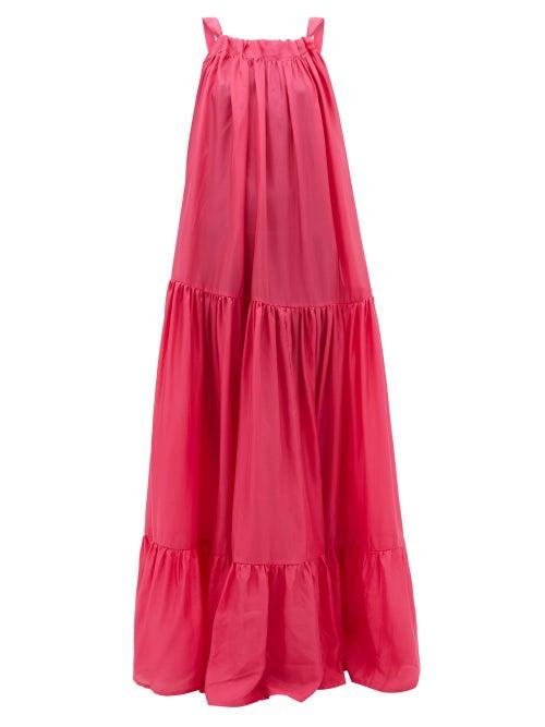 Matchesfashion.com Kalita - Asri Low-back Tiered-silk Maxi Dress - Womens - Pink