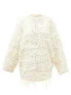 Valentino - Ostrich-feather Cable-knit Wool Sweater - Womens - Ivory