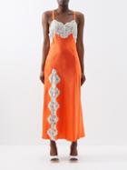 Rodarte - Lace-panelled Silk-satin Slip Dress - Womens - Orange