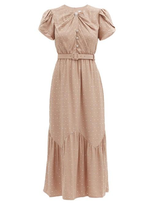 Matchesfashion.com Self-portrait - Belted Crystal-embellished Crepe Midi Dress - Womens - Nude