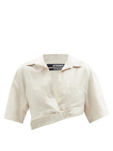 Jacquemus - Capri Cotton And Linen-blend Cropped Shirt - Womens - Beige