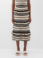 Zimmermann - Anneke Striped Crochet-cotton Midi Skirt - Womens - Black Cream